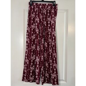 Joe Benbasset Palazzo Lounge Pants Womens M Maroon Elephant & Floral Wide Leg